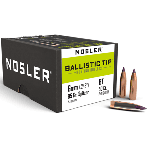 Nosler 6mm 95gr Ballistic Tip Spitzer Hunting Projectiles