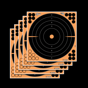 EZAim 15317 Splash Reactive Target SelfAdhesive Paper BlackOrange Bullseye Includes Pasters 5 Pack