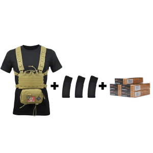 Rattlesnake Tactical Micro Chest Rig (Tan) +3 Magpul PMAGs w/PMC Bronze 223 Rem 55 Gr FMJ BT (100 Rounds)