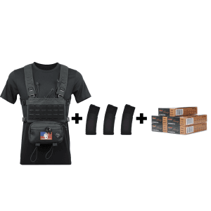 Rattlesnake Tactical Micro Chest Rig (Black) +3 Magpul PMAGs w/PMC Bronze 223 Rem 55 Gr FMJ BT (100 Rounds)