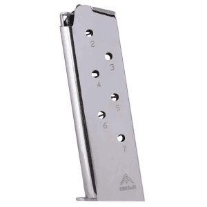 Mec-Gar 7rd 45 ACP Mag Fits Colt Govt 1911 Nickel Stainless Steel