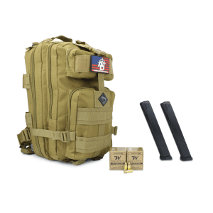 RTAC Backpack Bundle w/Winchester Service Grade 9mm 115 Gr FMJ (100 Rounds) + RTAC 9mm 34 Rd Magazines Designed for Glock Pattern Firearms (2)