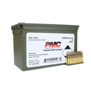 PMC 5.56 NATO 62 Gr Green Tip W/Bandolier in M2A1 Can (840 Rounds)
