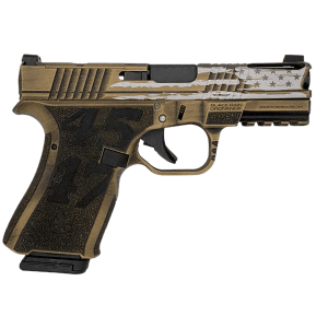Black Rain Ordnance - FLPTRUMPGB - Frontline+ Trump Custom 9mm Luger 4 Semi Auto 15+1 Gold Battleworn Pistol