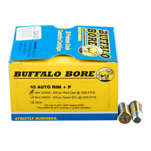Buffalo Bore Ammo  Personal Defense 45 Auto Rim 255 Gr Hard Cast Flat Nose (Box)