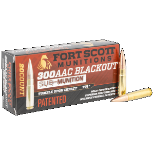 Fort Scott Munitions Tumble Upon Impact 300 Blackout 190 Grain Solid Copper Spun (Box)