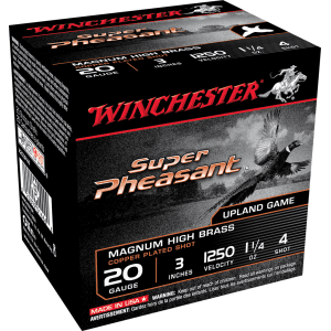 Winchester 20 Gauge 3 1-1/4 oz 4 Shot Copper-Plated Lead 1250 fps (Box)