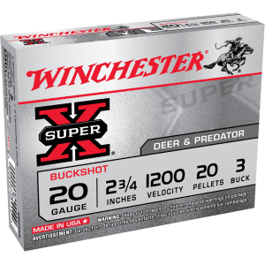 Winchester 20 Gauge 2.75 20 Pellets 3 Buck 1200 fps (Box)