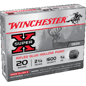Winchester Super-X 20 Gauge 2.75 3/4 oz Rifled HP Slug (Box)