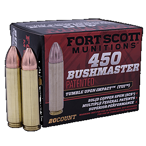 Fort Scott Munitions Tumble Upon Impact 450 Bushmaster 250 Grain Solid Copper Spun (Box)