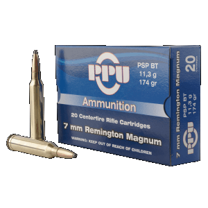 Ppu Standard Rifle 7mm Rem Mag 174 Grain Pointed Soft Point Boat-Tail (Box)