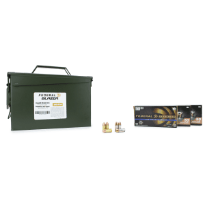 Federal HST 9mm 124 Gr JHP / Blazer Brass 9mm 124 Gr FMJ 150 Rounds in Heavy Duty Ammo Can Bundle