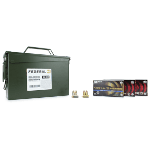 Federal Premium HST 9mm 124 Gr +P JHP / Federal American Eagle 9mm 124 Gr FMJ 150 Rounds in Heavy Duty Ammo Can Bundle
