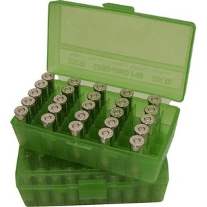 Mtm Case-Gard Flip Top Pistol Ammo Box 357 Mag-38 Spl 50 Rnd Transl Green