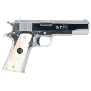 Iver Johnson 1911A1 .38 Super 5 8+1 Serrated Slide Pearl Grips (Bright Polish Chrome)