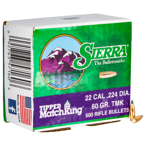 Sierra 22 Cal 60gr Tipped MatchKing Projectiles 500/Box