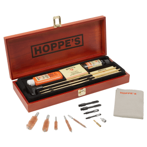 Hoppes Deluxe Cleaning Kit Multi-Caliber Wood Box