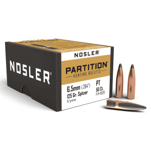 Nosler 6.5mm 125gr Partition Spitzer Hunting Projectiles 50/Box