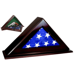 Peace Keeper Patriot Flag Case Mahogany Wood Gun Vault 22x4.25x11.5