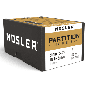 Nosler 6mm 100gr Partition Spitzer Hunting Projectiles 50/Box