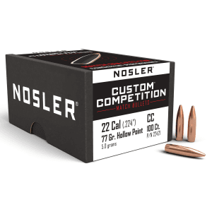 Nosler Custom 22 Caliber 77 Gr Hollow Point Boat Tail