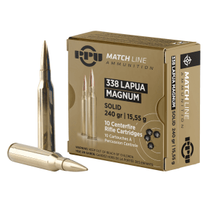 PPU Match 338 Lapua Mag 240 Gr Copper Solid 10 Rounds (Box)