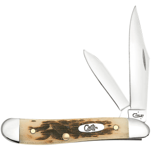 Case Peanut Folding Knife Clip/Pen Blade (Amber Jigged Bone)