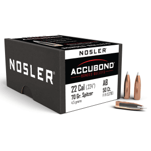 Nosler 22 Caliber 70gr AccuBond Spitzer 50/Box