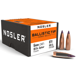 Nosler 6mm 80gr Ballistic Tip Varmint Spitzer 100/Box