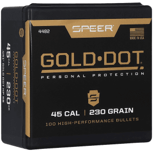 Speer Gold Dot 45 Cal 230gr Hollow Point Projectiles 100ct