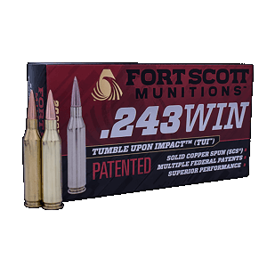 Fort Scott Munitions Tumble Upon Impact 243 Win 80 Grain Solid Copper Spun (Box)