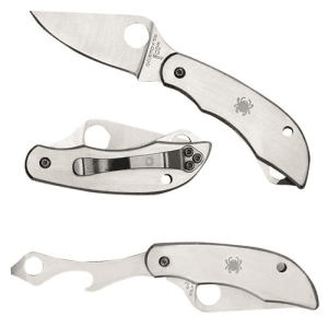 Spyderco Clipitool 2 Plain Drop Point Folding Knife with Bottle Opener/Screwdriver (Stainless)
