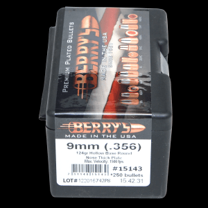 Berrys 9mm 124gr Hollow Base RN Projectiles 250 Box