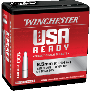 Winchester 6.5mm 125gr Open Tip Rifle Ammo 100/Box