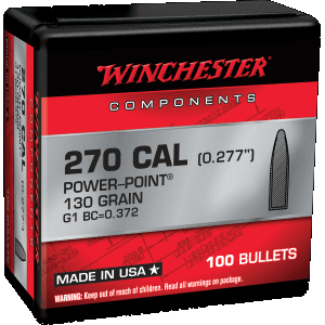Winchester .270 Cal 130 gr Power Point Projectiles 100ct