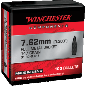 Winchester 7.62mm 147gr FMJ Boat Tail Ammo 100/Box