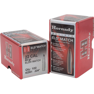 Hornady 22 Caliber 80gr ELD Match Target Projectiles 100/Box