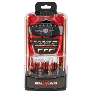 Real Avid AVGBPROP Gun Boss Cleaning Kit MultiCaliber Pistol Firearm Slotted Tip 12.50 Long Bronze Bristles Includes Case