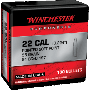 Winchester 22 Caliber 55gr Pointed Soft Point 100/Box