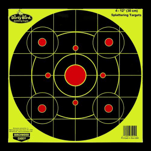 Birchwood Casey Dirty Bird 12 Sight-In Bullseye Targets  25 Pack (Black/Yellow)