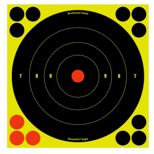 Birchwood Casey 34825 ShootNC Reactive Target SelfAdhesive Paper MuzzleloaderShotgun BlackYellow 200 yds 8 Bullseye Includes Pasters 30 Per Pkg