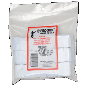 ProShot 118500 Cleaning Patches  .22 .270 Cal 1.125 Square Cotton Flannel 500 Pack