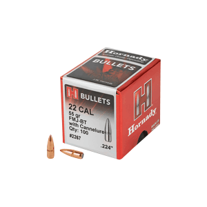 Hornady 22 Cal 55gr FMJ Boat Tail Bullets 100/Box