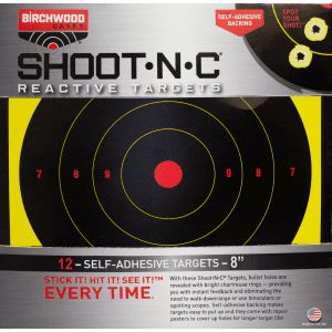Birchwood Casey Shoot-N-C 8 Reactive Bullseye Targets  12 Pack (Black/Red)