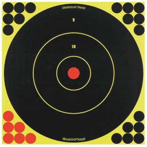 Birchwood Casey 34012 ShootNC Reactive Target SelfAdhesive Paper Air RifleCenterfire RifleRimfire Rifle BlackYellow 200 yds Bullseye Includes Pasters 5 Pack