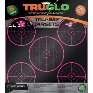 TRUGLO Tru-See Splatter 5-Bullseye Paper Targets  6 Pack (Black/Pink)