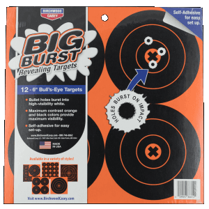 Birchwood Casey Big Burst 6 Revealing Bullseye Targets  12 Pack (Black/Orange)