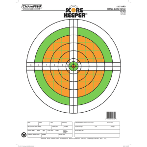 Champion Targets 45762 Score Keeper SightIn Bullseye Paper Hanging 100 yds Small Bore Rifle Fluorescent Green OrangeWhite 12 PK
