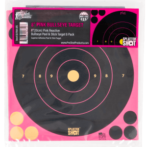 ProShot 8BPINK6PK SplatterShot BlackPink SelfAdhesive Paper Impact Enhancement Bright Pink 8 Bullseye 6 Pack Includes Pasters