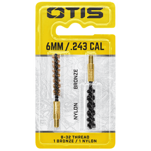 Otis FG325NB Bore Brush Set  6mm250243257 Cal 832 Thread 2 Long BronzeNylon Bristles 2 Per Pkg